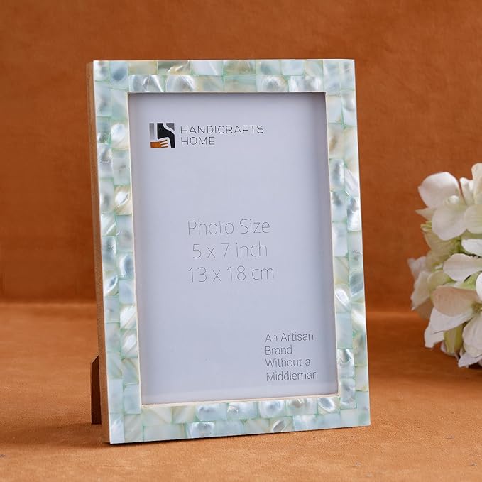 Handicrafts Home 5x7 Picture Frame Mother of Pearl Collection, Handcrafted Photo Frame, Small Picture Frame for Living Room, Wall Decor, Office Desk Decor, Vintage Picture Frames, Gift for her, Thanksgiving gift for friends & Family