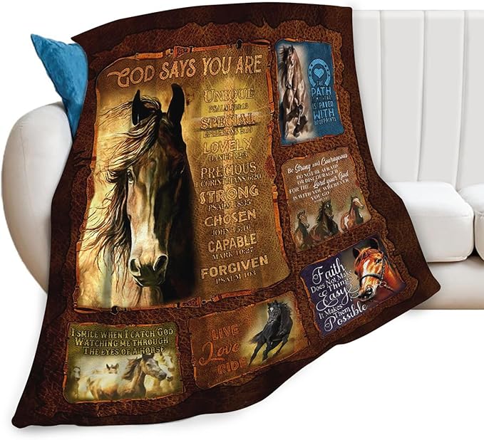 Tijuboni Horse Throw Blanket Christian Religious Gifts for Girls Boys Women Men Kids Adults Soft Flannel Fleece Blanket for Couch Sofa Bed Home Decor 40"x50"