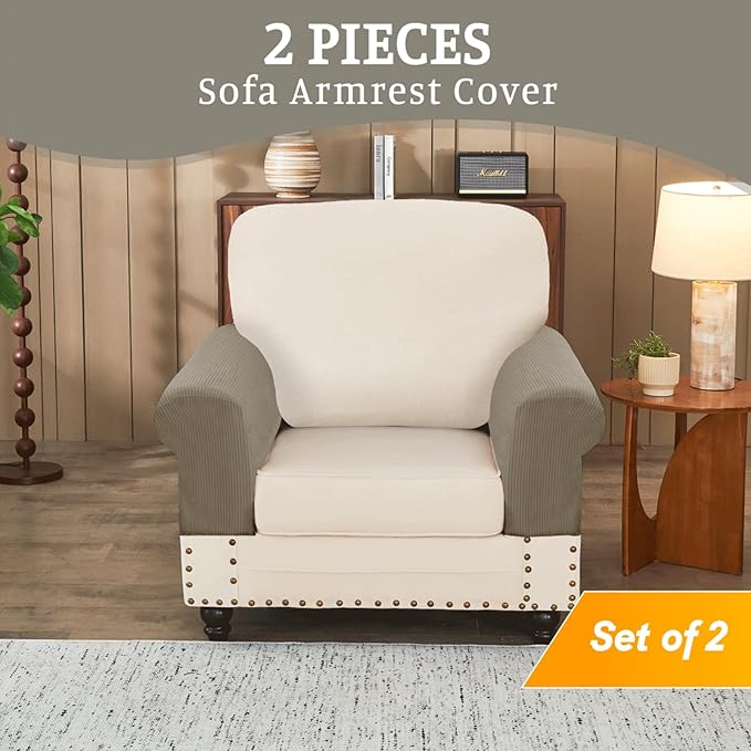 Sectional Couch Covers for Sofa Cushion L Shaped Couch Cover Washable Soft Couch Cushion Covers Stretch Sofa Slipcovers(2-Piece for Sofa Armrest Cover, Taupe)