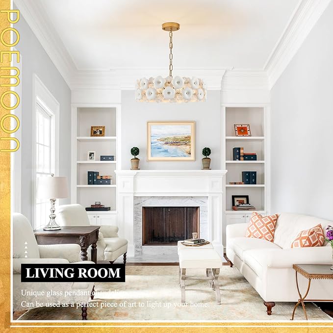 Modern Flower Elegant Glass Chandelier 20" Luxury 6 Lights Gold Chandelier Light Fixture for Living Dining Room Kitchen Entryway Bedroom Foyer, E12