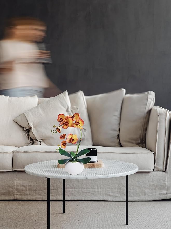 Forlaoers Real Touch 17" Tall Yellow Faux Orchid Artificial Flowers Orchids Silk Flower with Vase Fake Plant for Home Decor Indoor Table Centerpiece Floral Arrangements Decoration