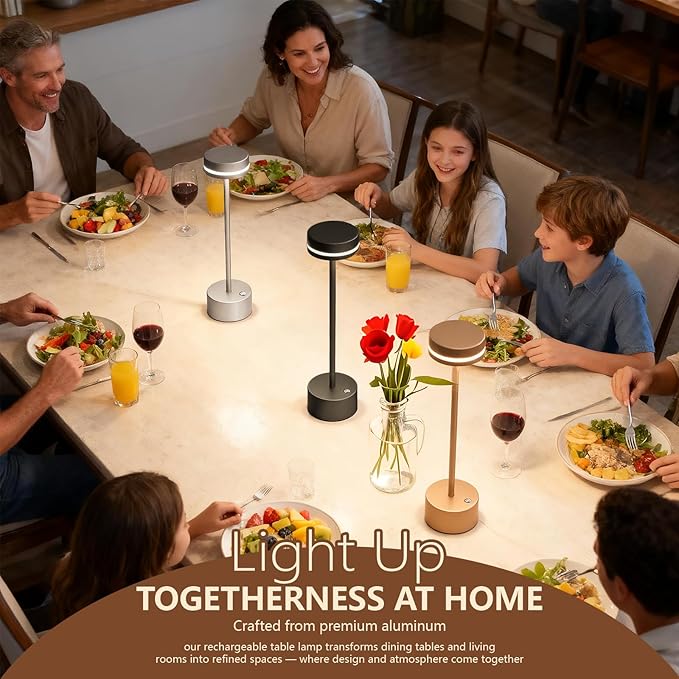 Cordless Table Lamp Rechargeable, Touch Desk Lamp - 5000mAh Battery, 3 Color Dimmable Led Light, Small Portable Aluminum Light for Outdoor/Patio/Dining/Tabletop/Bar/Office, Home Decor