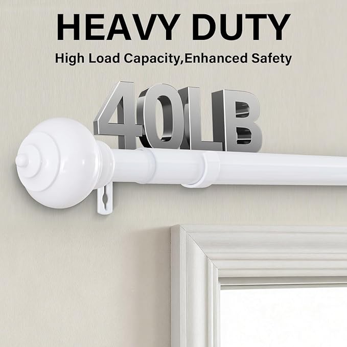 H.VERSAILTEX Curtain Rods for Windows 16.2 to 59.4 Inches 1 inch Diameter Adjustable Decorative Telescoping Curtain Rod with Brackets Heavy Duty Splicing Window Rods with Decorative Finials, White