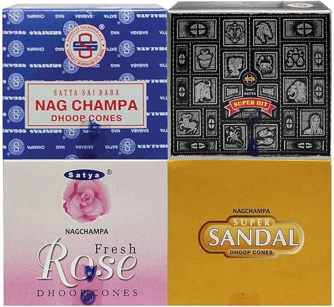Satya Incense Cones Variety Pack #1 And Cone Incense Burner Bundle With 4 Legacy Fragrances