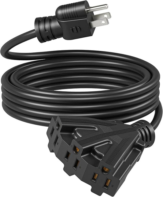DEWENWILS 15FT Outdoor Extension Cord, Tri-Tap Extension Cord Splitter, 3 Outlet 16/3 SJTW Power Cable for Landscape Lighting Halloween String Lights, 13A/125V/1625W, ETL Listed, Black, 1 Pack