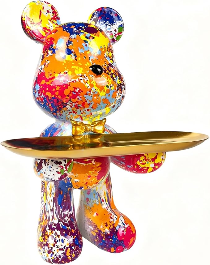 Bear Statue Resin Tray Sculpture for Home and Office Decor, Suitable for Bedroom, Living Room, Office on Table, Desktop, Shelves and Cabinet (Splash Dot)
