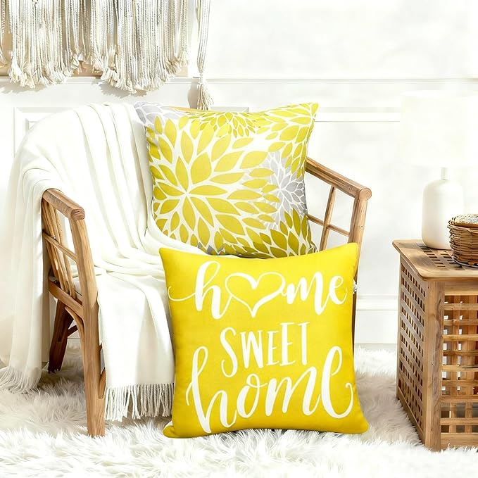 Decorative Throw Pillow Covers Set of 4 Yellow Pillow Covers 20x20 inch Throw Pillow Cases Linen Square Pillow Case,Farmhouse Outdoor Modern Boho Pillow Covers for Couch Sofa Living Room
