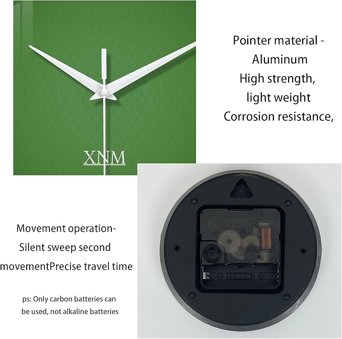XNM Green Wall Clock for Living Room 16 Inches or Larger Modern Glass Wall Clock for Women Silent Wall Clocks Battery Operated