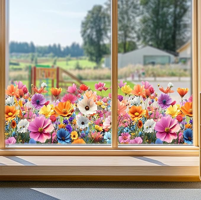 Realistic Wildflower Wall Decals | Peel and Stick Floral Wall Stickers – Removable Colorful Garden Bloom Vinyl Décor for Wall, Window, Entryway, Hallway, Office, or Seasonal Displays