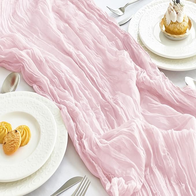 IVAPUPU 10 Pcs Cheesecloth Table Runner - 10ft Pink Boho Gauze Cheese Cloth Table Runners for Baby Shower Decoration Wedding Party Summer Garden Farmhouse Valentines Day Decorations