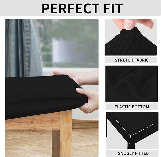 Easy-Going 100% Waterproof Seat Covers for Dining Room Chairs, Stretch Jacquard Chair Seat Slipcovers Removable and Washable Kitchen Dining Chair Covers (Set of 2, Black)