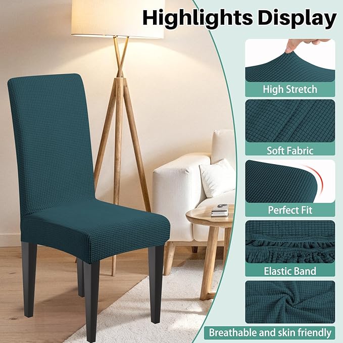 Dioxide Stretch Chair Covers for Dining Chairs, Washable Dining Chair Covers Set of 4, Soft Kitchen Chairs Seat Covers, Jacquard Parson Chair Slipcover Protectors for Home Hotel Restaurant Banquet
