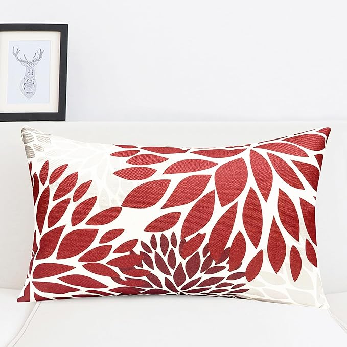 Decorative Throw Pillow Covers Set of 4 Wine Red Pillow Covers 12x20 inch Throw Pillow Cases Linen Square Pillow Case,Farmhouse Outdoor Modern Boho Pillow Covers for Couch Sofa Living Room