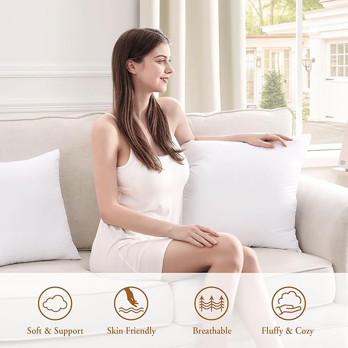 puredown® 14x14 Pillow Inserts, 2 Pack Fluffy Soft Throw Pillow Inserts Filled with Plump Stuffer, Square Decorative Pillows for Couch, Sofa, Bed and Home Decor