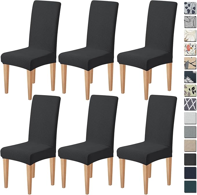Dioxide Stretch Chair Covers for Dining Chairs, Washable Dining Chair Covers Set of 6, Soft Kitchen Chairs Seat Covers, Jacquard Parson Chair Slipcover Protectors for Home Hotel Restaurant Banquet