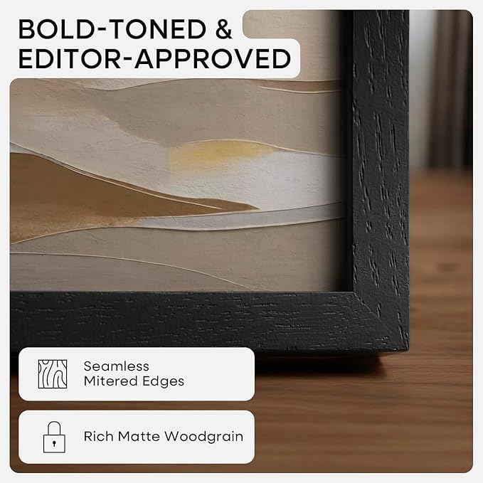Homeforia 16x24 Black Wood Frame, High End Oak 16x24 Picture Frames with Mat 12x18 Photo, 16 x 24 Wooden Poster Frame Matted to 12 by 18 Print, 24x16 Hanging Frames, Tempered Glass, Wall Kit, Set of 3