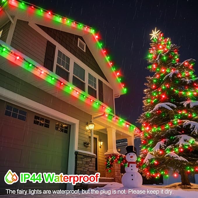 394 FT 1000 LED Christmas Lights Outdoor String Lights 8 Modes & Timer Twinkle Fairy Lights Plug in Waterproof LED String Lights for Xmas Yard Tree Patio Wedding Holiday Party Decorations (Red Green)