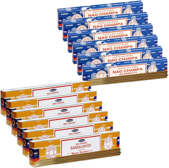 Nag Champa Incense Sticks and Sandalwood Incense Sticks with Incense Holder Bundle for Home Fragrance and Spiritual Décor