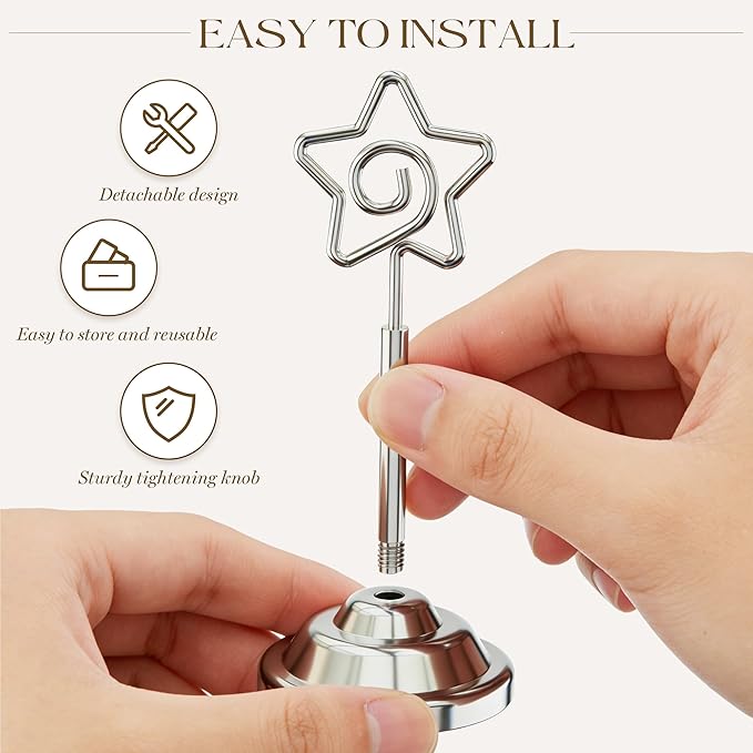 Urban Deco 16 Pieces Table Card Holder Place Card Holders 4 inches Steel Card Holders for Photos, Food Signs, Memo Notes, Weddings, Restaurants, Birthdays (Silver Pentagram)