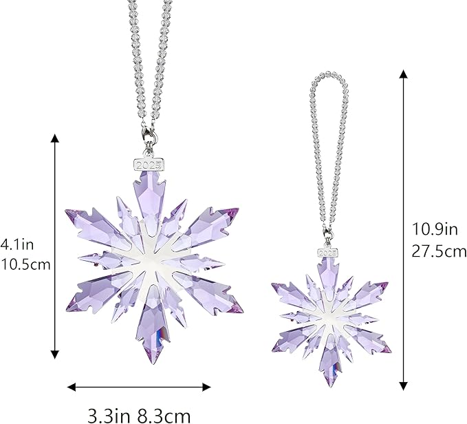 2025 Purple Christmas Ornaments Crystal Glass Snowflake Star for Christmas Tree Ornaments Pendant Crystal Sun Catcher Home Hanging Decor