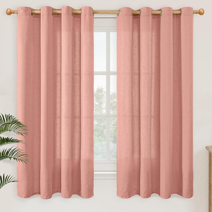 YoungsTex Dusty Rose Linen Curtains 63 Inches Length for Living Room, Light Filtering Burlap Textured Window Drapes with Grommet for Bedroom Girls Room Privacy Spring Decor, 2 Panels, 52 X 63 Inch