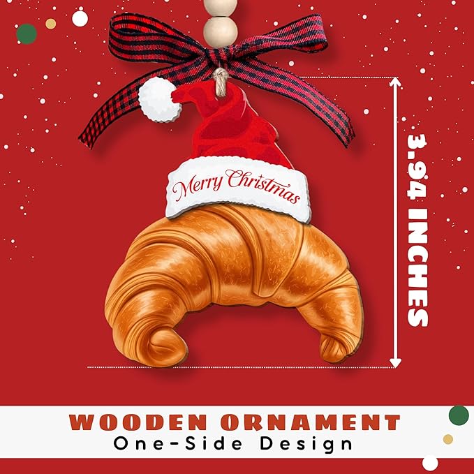 Croissant Ornament - Food Ornaments, Paris France French Breakfast Ornaments for Christmas Tree - Croissant Gift for Paris Lover, Baker - Wood Ornament 2025