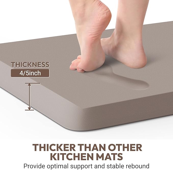 4/5 Inch Thick Kitchen Mat - Cushioned Anti Fatigue Mats for Kitchen Floor - Easy to Clean, Waterproof, Non-Slip Kitchen Rug for Sink, Office, Kitchen (20''x39'' Khaki)