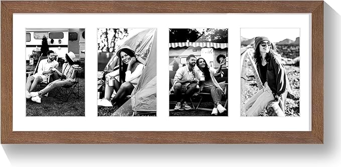 8x20 Oak Wood Picture Frame - 8x20 Photo Frame with Mat Display 4Pcs 4x6 Photos, 4x6 Picture Frame Wood, Natural Solid Wooden Picture Frames for Wall Art Photo and Prints(3 Pack, Walnut)