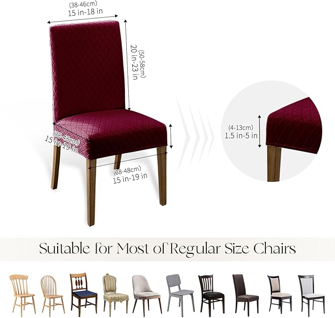 MOSAYT 100% Waterproof Dining Room Chair Covers Set of 6, Super Fit Stretch Jacquard Parson Chairs Slipcovers Removable Washable Chair Seat Protectors for Home, Kitchen, Banquet (Burgundy - XL)