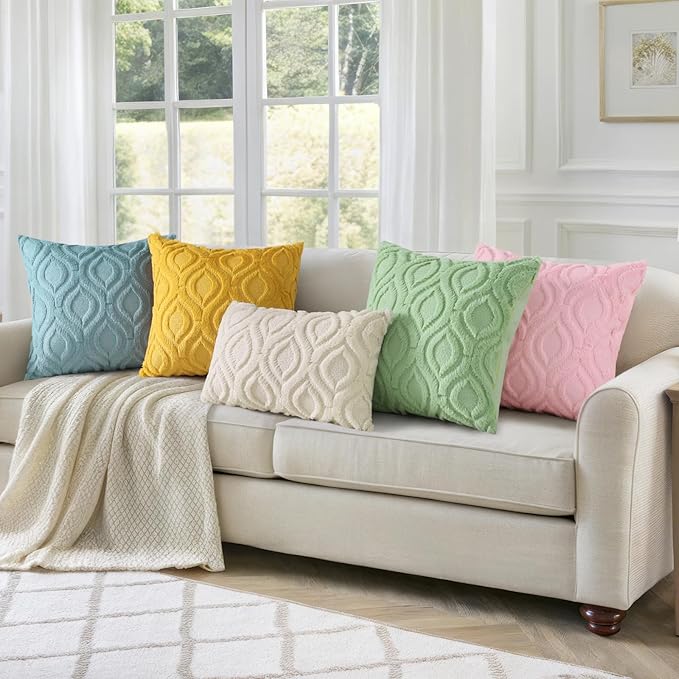 decorUhome Throw Pillow Covers 20x20 Inch Set of 2, Soft Plush Faux Wool Light Sage Green Solid Couch Pillow Covers, Accent Farmhouse Neutral Square Pillow Cases for Sofa Bed Living Room