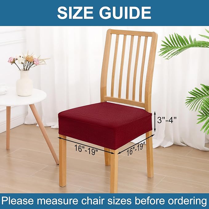 Smiry Waterproof Seat Covers for Dining Room Chairs Set of 8, Stretch Jacquard Removable Washable Chair Seat Slipcovers Protector, No Rear Covers, Wine Red