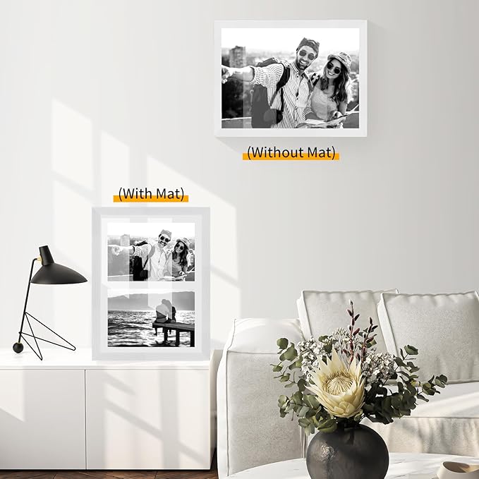 8.5x11 Oak Wood Picture Frame - Minimalist 8.5x11 Picture Frame with Mat Display 2Pcs 5x7 Photos, 5x7 Picture Frame Wood, Natural Solid Wooden Picture Frames(1 Pack, White)