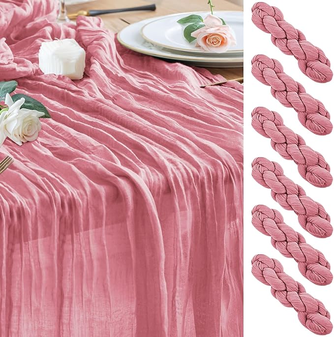 Wokceer Cheesecloth Table Runner 6Pack 10FT Dusty Rose Boho Gauze Cheese Cloth Table Runner for Party Long Rustic Sheer Table Runners for Baby Bridal Shower Wedding Easter Table Decor