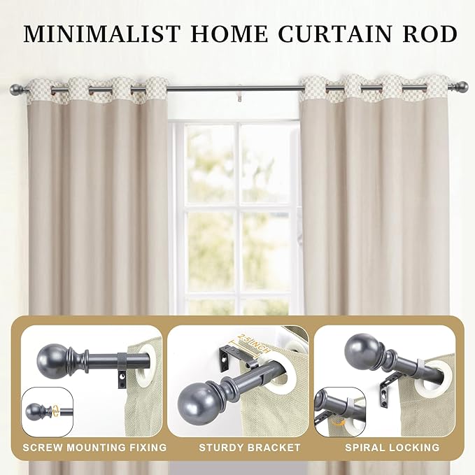 Curtain Rods for windows,1" Diameter Curtain Rod, 32-48" Standard Decorative Window Curtain Rod Set with Brackets for bathroom Kitchen Bedroom Window, Grey