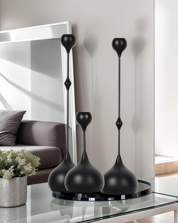 Candle Holders Set of 3 - Taper Candle Holders for Table Decor, Elegant Minimalist Design, Perfect for Weddings, Parties, and Home Decor (Black)
