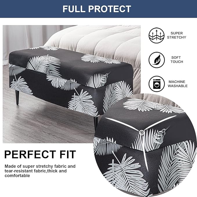 FUANGUI Ottoman Cover Stretch Storage Ottoman Bench Slipcover Printed Folding Storage Bench Ottoman Cover Footrest Stool Slipcover Footstool Protector Cover with Elastic Bottom, Large