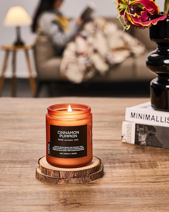 M&SENSE Cinnamon Pumpkin Fall Scented All Natural Soy Wax Candles for Home Scented, Cotton Wick Autumn Long Burning 7.05oz 50 Hours Burn Time, Jar Candle Gift for Thanksgiving