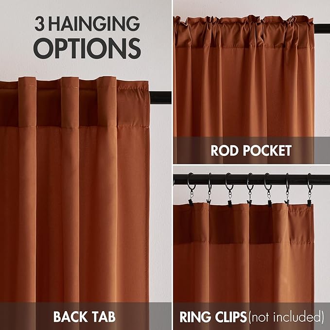 EMEMA Fall Burnt Orange Privacy Sheer Curtains 63 Inch Length, Non-See-Through Light Filtering Semi Sheer Curtains for Bedroom Living Room, Window Drapes That Let Light in, 52x63 Inch, 2 Panels