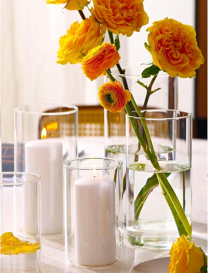 Hurricand 18 PCS Glass Candle Holders - Clear Cylinder Vases for Centerpieces, Wedding & Party Decoration