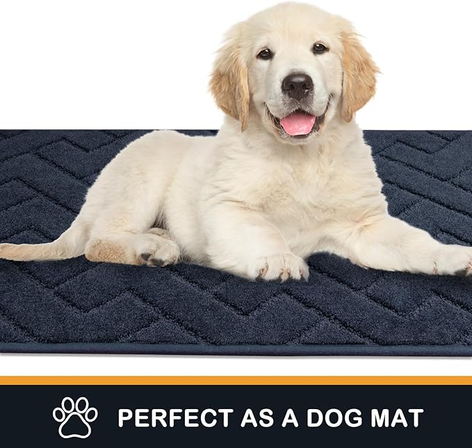 PURRUGS Dirt Trapping Door Mat 34" x 59", Non-Slip Machine Washable Entry Rug, Dog Doormat, Indoor Front Door Mat, Super Absorbent Entryway Rug for Muddy Shoes & Paws, Navy Blue