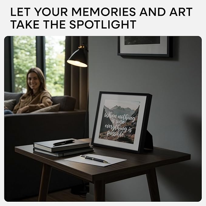 Homeforia 10x10 Black Picture Frame, High End Metal 10 by 10 Square Frames with Mat 8 x 8 Opening, 10by10 Poster Frames Matted to 8x8 Photo, Wall or Tabletop Frames, Tempered Glass, Wall Kit, Set of 3