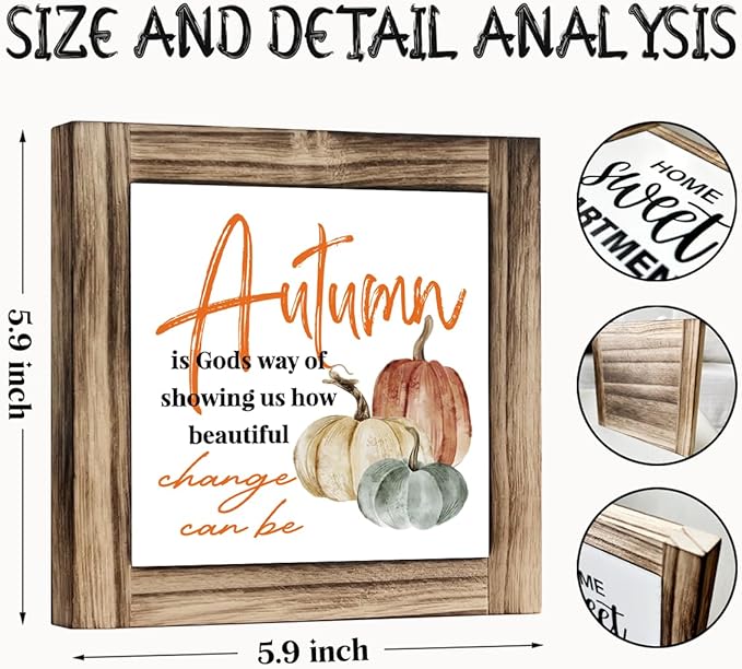 Autumn is God's Way of Showing Us How Beautiful Change Can Be Rustic Wooden Table Top Decor Sign, 5.9x5.9x0.7in, Perfect for Indoor Decoration