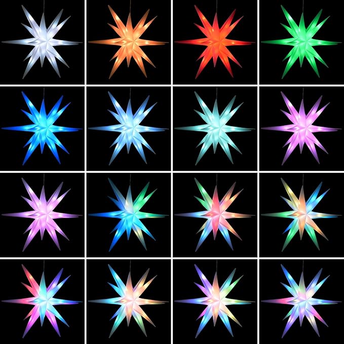 17" Lighted Moravian Star, Moravian Star Tree Topper, Foldable Christmas Topper Star with USB-A Port, DIY Colour Changing with Smart App, Music Sync, Timer, Christmas Hanging Lighted Stars