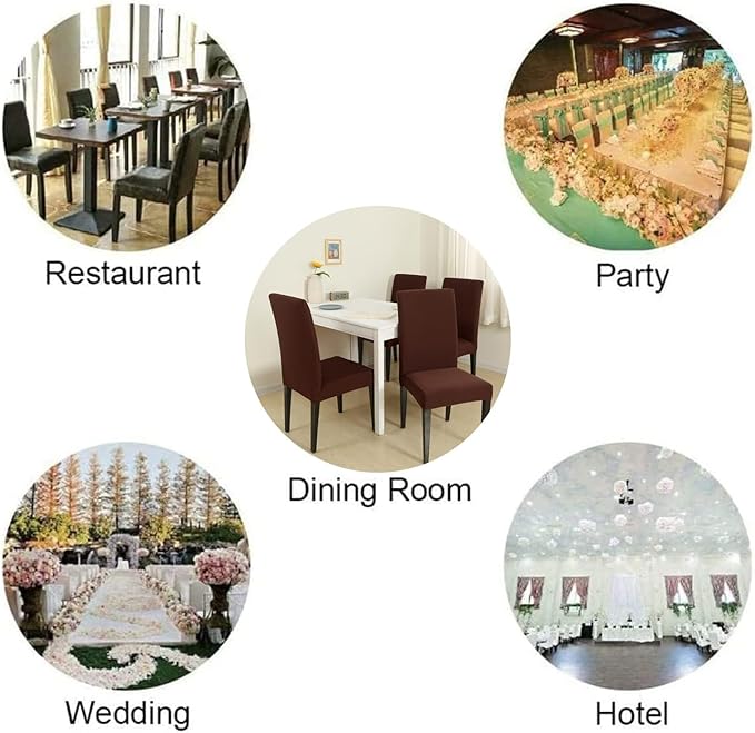 Stretch Chair Covers Slipcovers Set of 6 Brown Stretchable Dining Chair Slipcover Washable Removable for Kitchen,Hotel,Restaurant