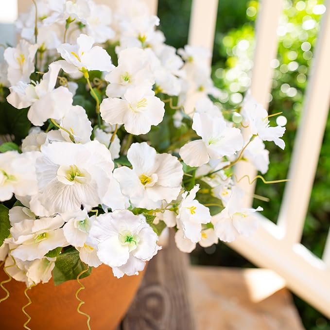 Hibiscus Artificial Flowers Plants for Outdoors Decoration, 6 Bundles Silk Hibiscus Tropical Flowers Artificial Realistic UV Resistant Fake Flower for Outside Planter Porch Patio Balcony, White