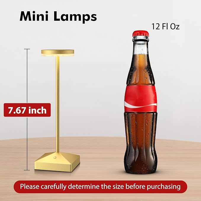 3 Pack 7.67in Gold Small Cordless Table Lamps Rechargeable, Battery Operated Mini Lamp, Small Lamp Touch Portable Table Lights, LED Night Light for Bedside/Dining/Bar/Outdoor (Gold-C)