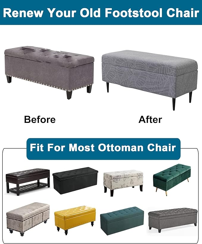 CRFATOP Waterproof Jacquard Ottoman Stool Cover Stretch Folding Storage Footstool Bench Slipcovers Upholstered Foot Chest Chair Covers Washable Entryway Furniture Protector,M,Dark Grey