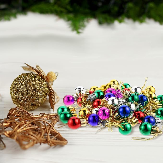Boao 96 Pcs Christmas Mini Balls Ornaments Miniature Xmas Tree Ornaments Multicolour Shiny Small Hanging Decorations for Christmas Holiday Party Decor(1.57 Inch,Multicolor Balls)