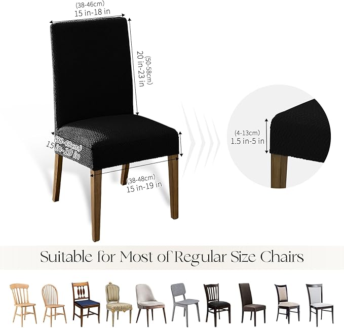 MOSAYT 100% Waterproof Dining Room Chair Covers Set of 4, Super Fit Stretch Jacquard Parson Chairs Slipcovers Removable Washable Chair Seat Protectors for Home, Kitchen, Banquet (Black - XL)