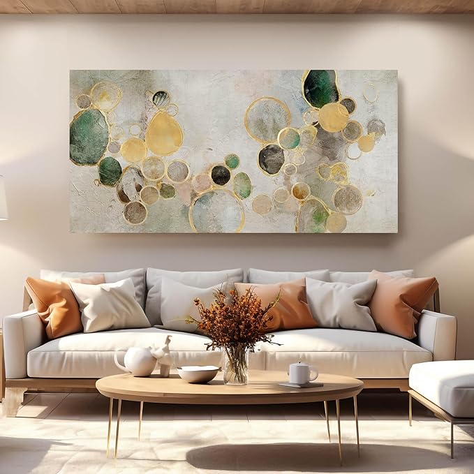 YJYart Large Abstract Canvas Wall Art Green and Gold Decorative Painting 29"x58" Picture Prints Colorful Canvas Wall Art for Kitchen Office Bedroom
